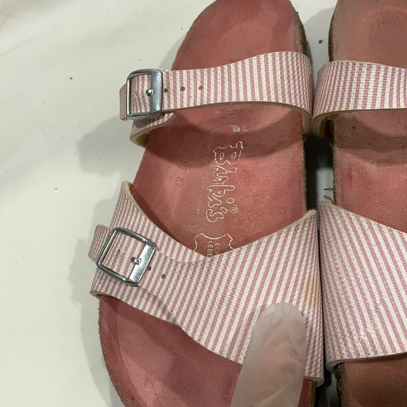 Birkis by BIRKENSTOCK Aziza Pink and White Striped Sandals - Picture 10 of 10